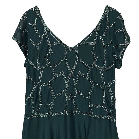 JKara Beaded Sequined Geo Party Cocktail Evening Dress Dark Hunter Green Size 12 - Picture 4 of 8
